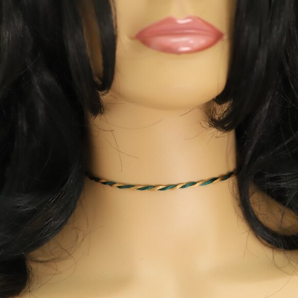 Brown Green Thread Necklace Choker Adjustable Length Twisted Design Chokers (#91 - Picture 3 of 12